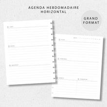  Agenda hebdomadaire horizontal | Grand format