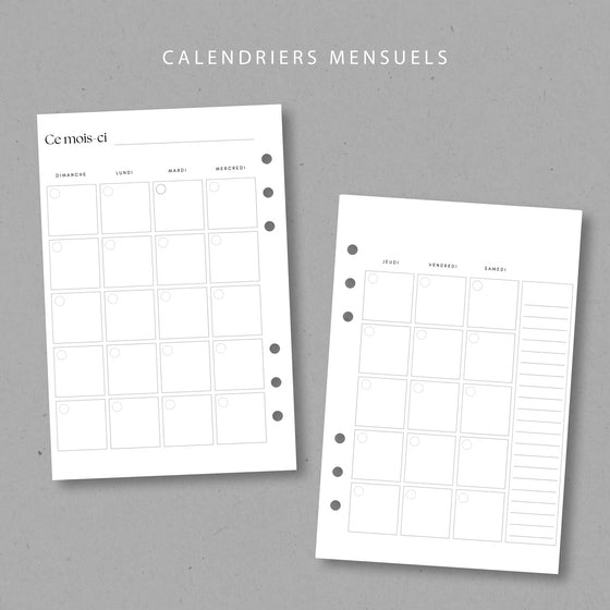 Calendriers mensuels