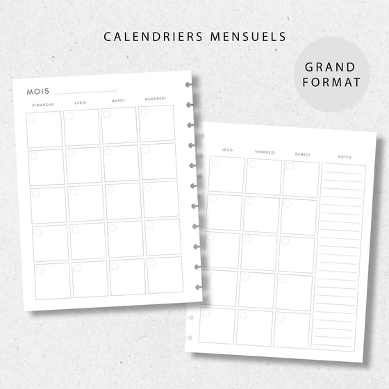 Intérieur d'agenda Calendriers mensuels | Grand format