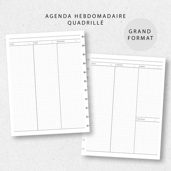 Agenda hebdomadaire quadrillé | Grand format