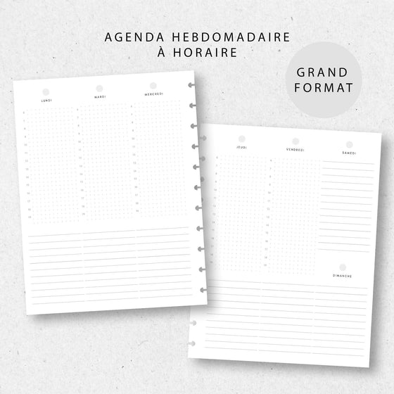 Agenda hebdomadaire à horaire | Grand format